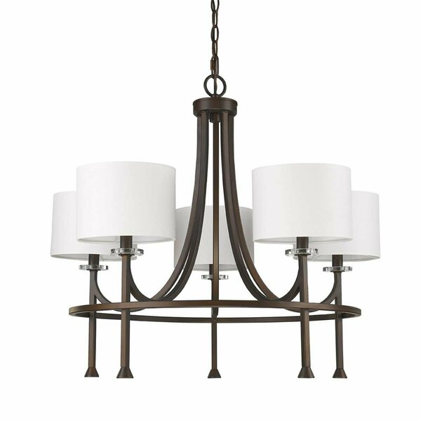 Homeroots 24.5 x 28 x 28 in. Kara 5-Light Oil-Rubbed Bronze Chandelier with Fabric Shades & Crystal Bobeches 398055